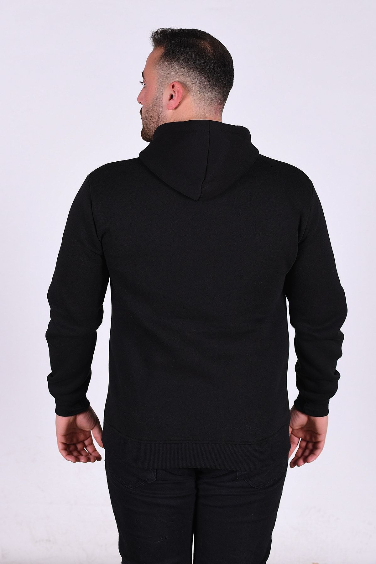 Bir Sana Deliyim Baskılı Kapşonlu Kanguru Cepli Siyah Erkek Sevgili Kombinine Uygun Sweatshirt