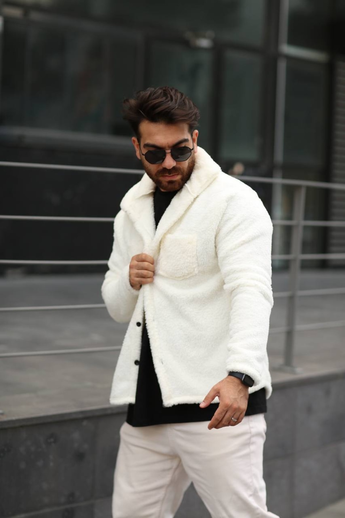 Erkek Peluş Gömlek  Beyaz