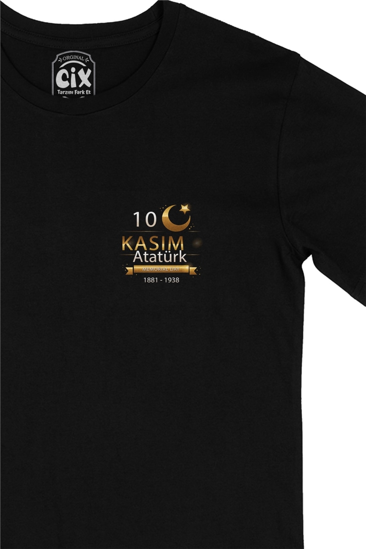 10 Kasım Atatürk Hatırası Memorial Cep Logo Tasarımlı Siyah Tişört