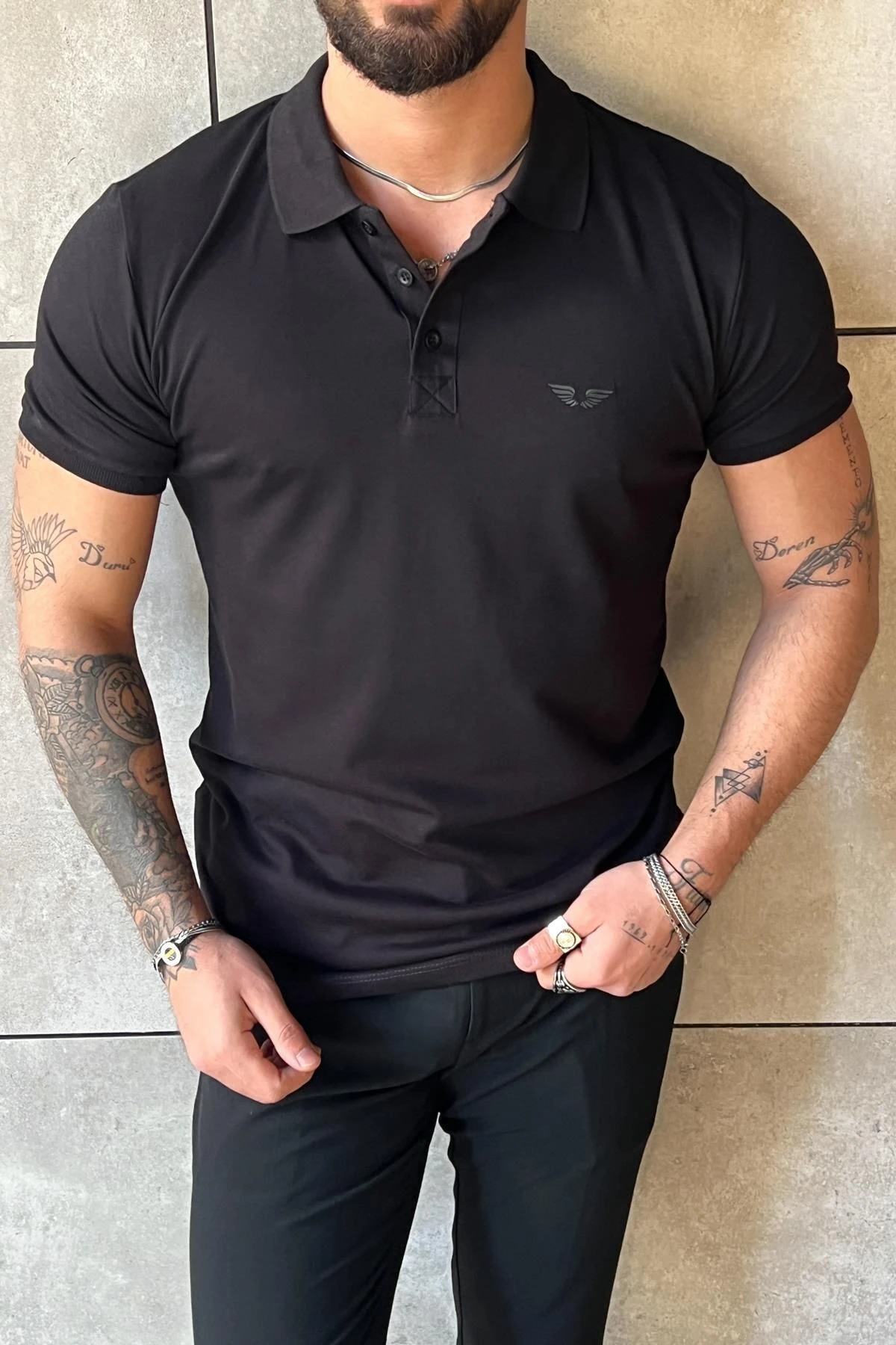 Minimal Baskılı SlimFit Polo Yaka T-Shirt