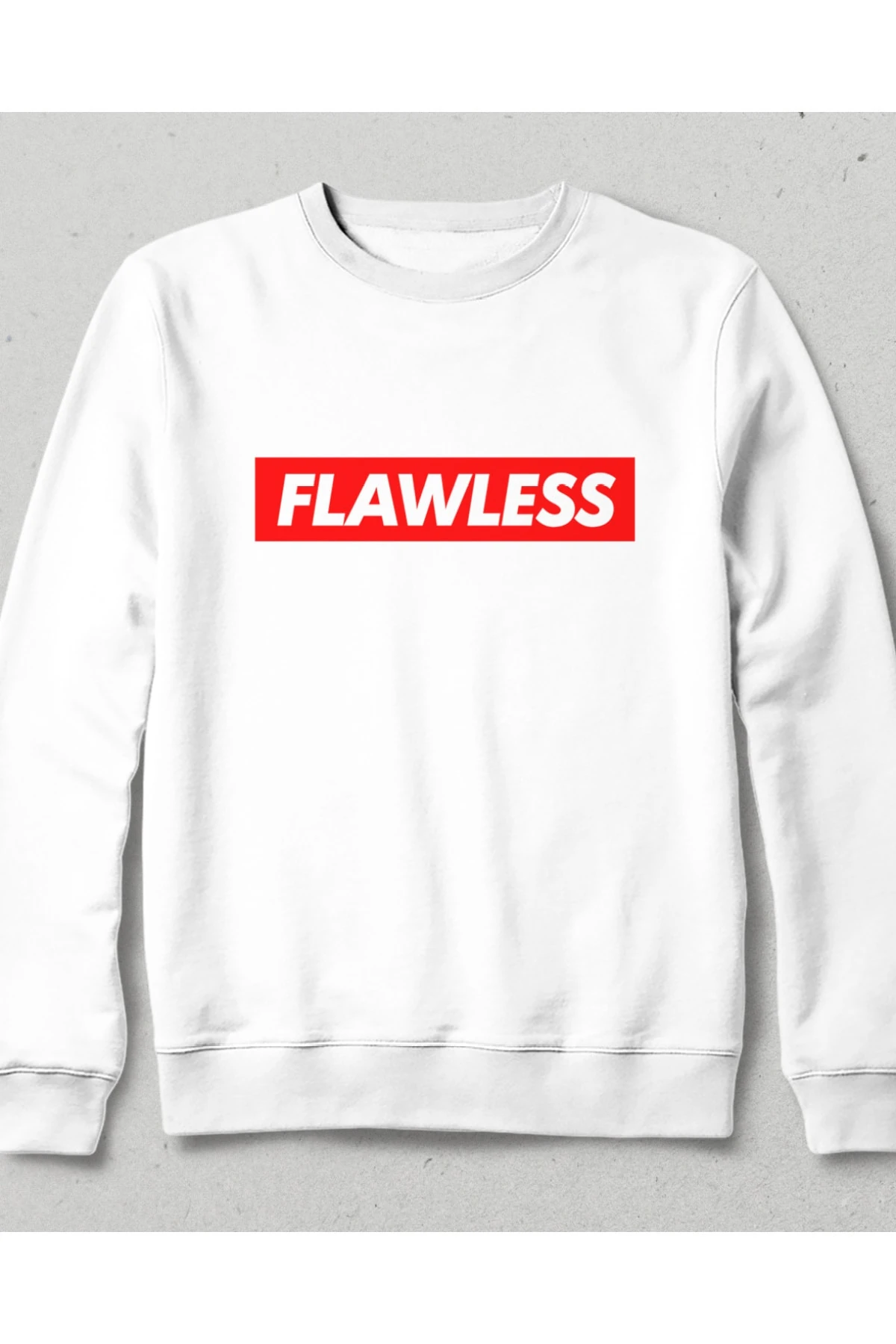 Flawless Unisex Beyaz Cepsiz Kapşonsuz Sweatshirt