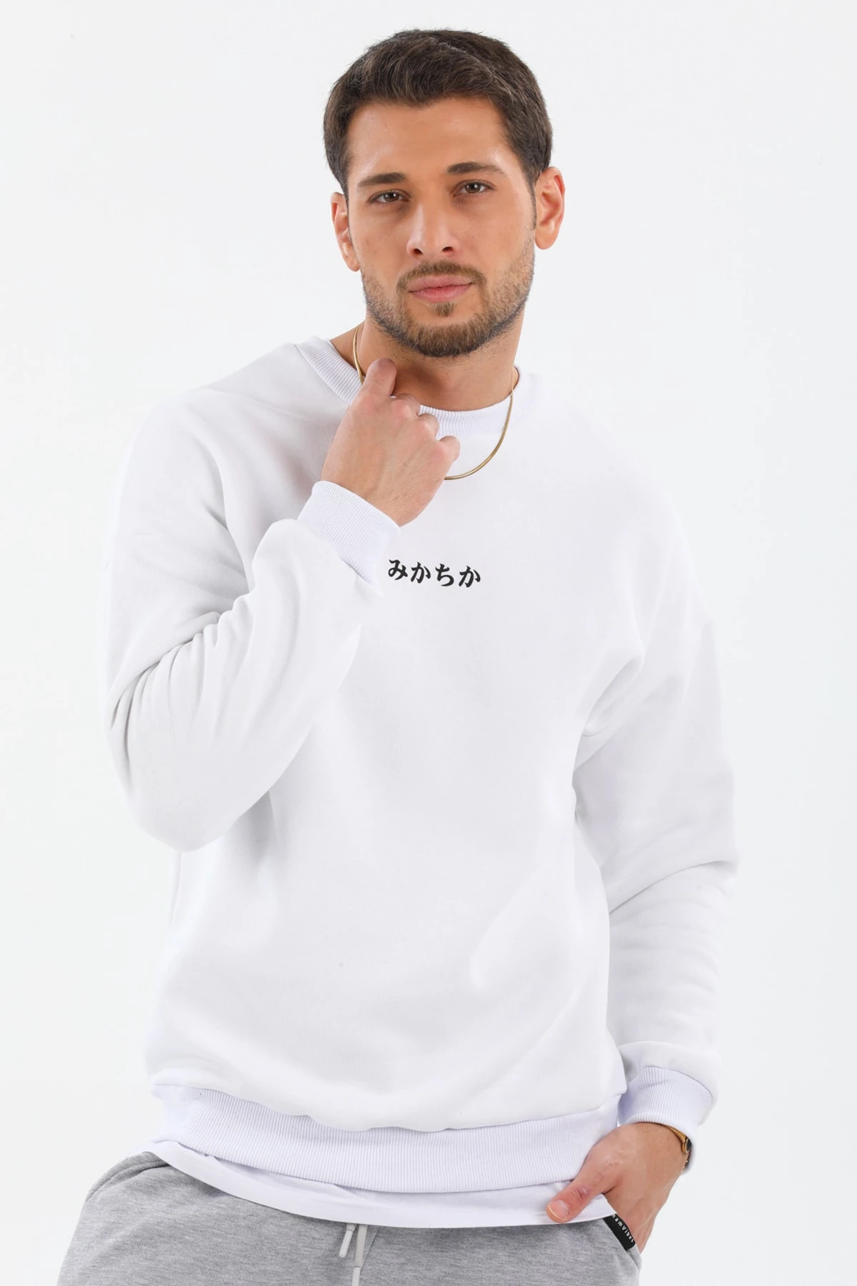 Trend Ahmet Beyaz Unisex Oversize Balık Baskılı Sweatshirt
