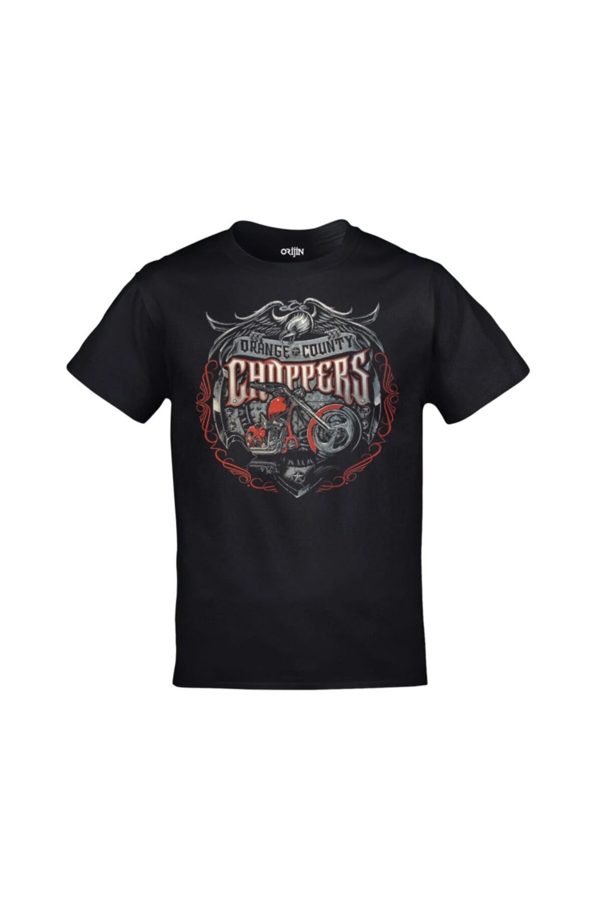 Unisex Siyah Orange County Choppers Motosiklet Ön Arka Baskılı T-shirt