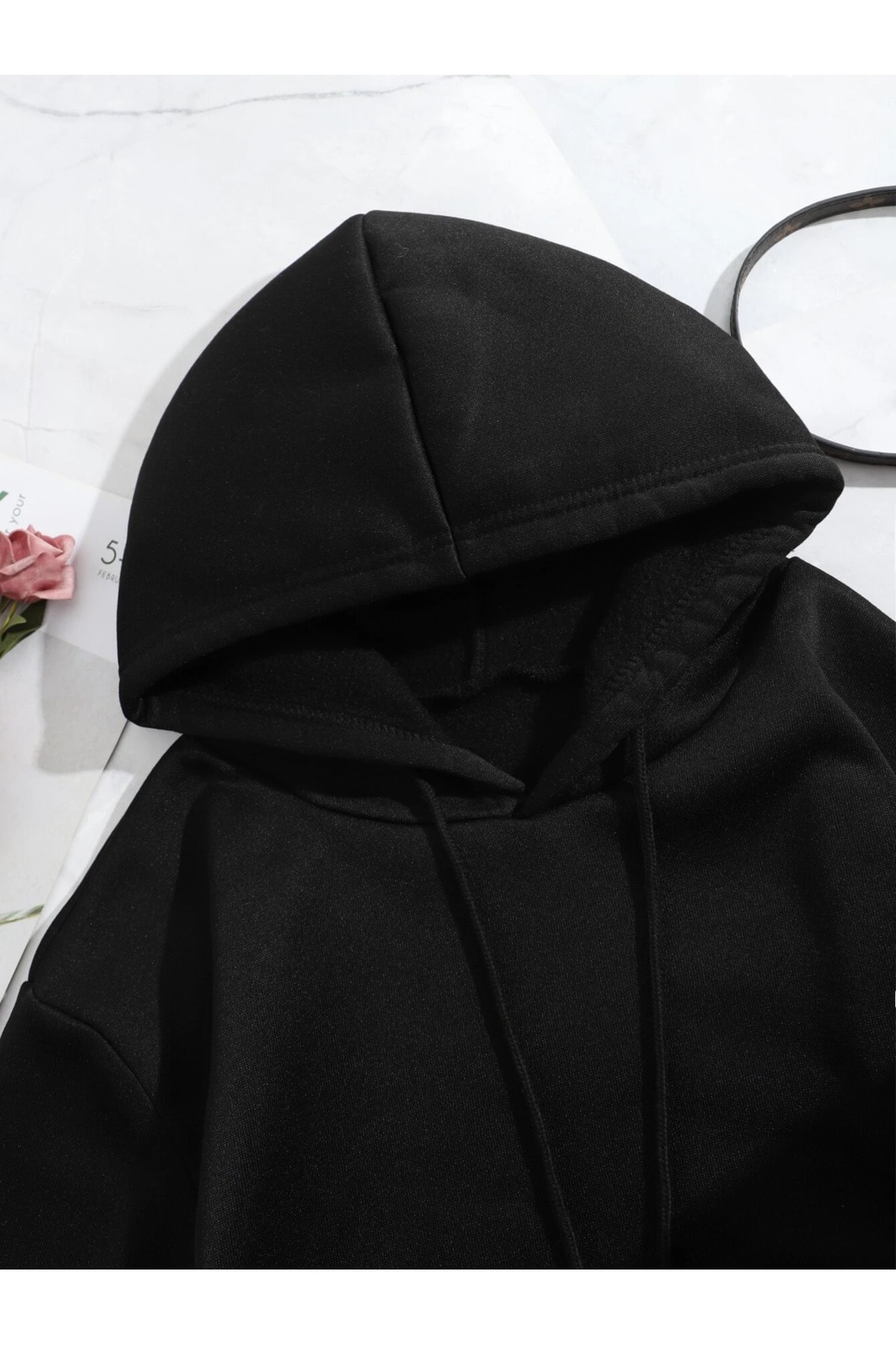 - Şardonlu Kapüşonlu Kapüşonlu Kanguru Cep Oversize Lastik Paça Sweatshirt Takimi
