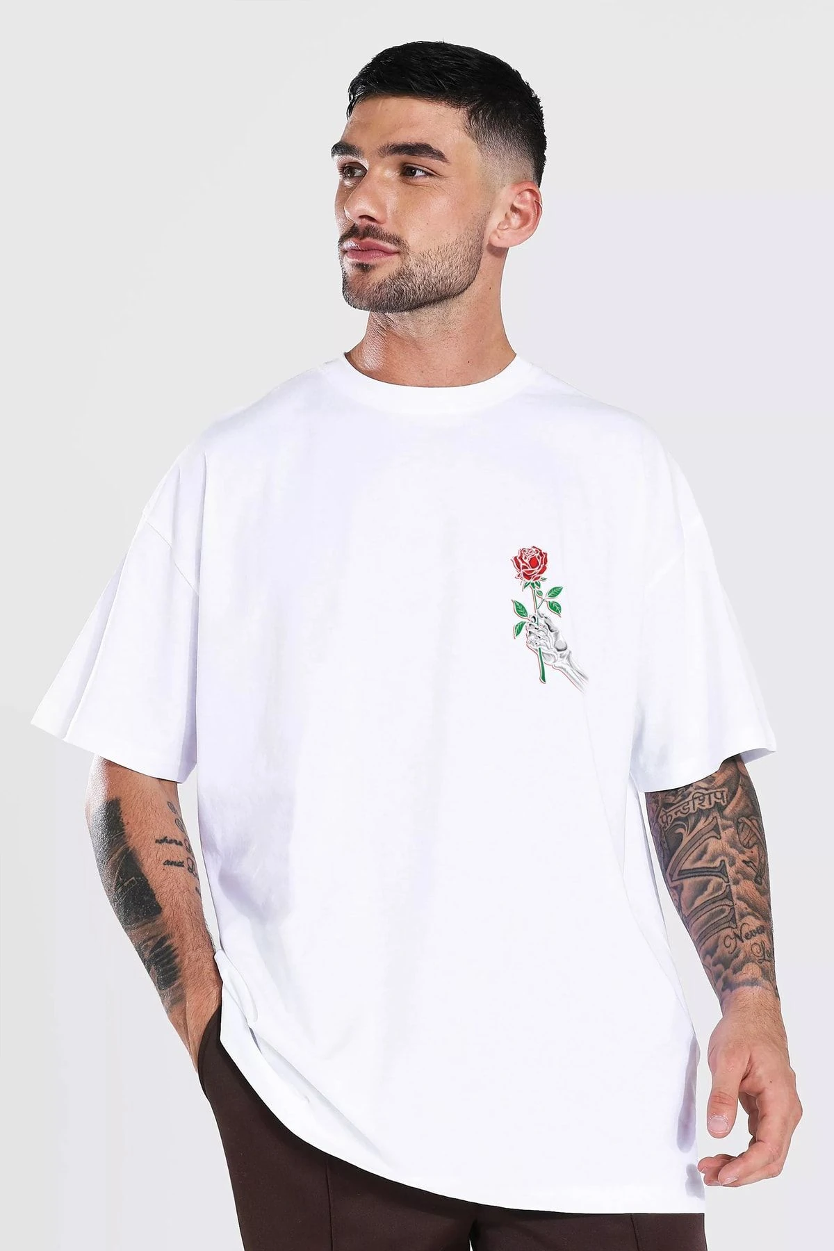 Oversize Rose Unisex Beyaz T-shirt