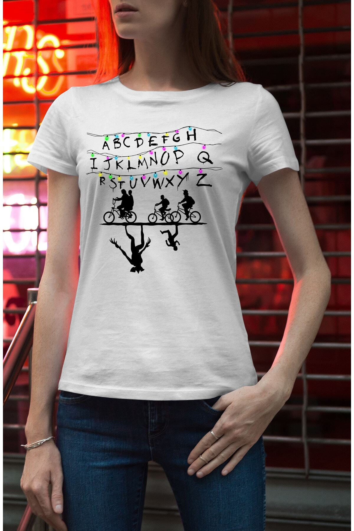 Beyaz Bisiklet Yaka Unisex T-shirt  Stranger