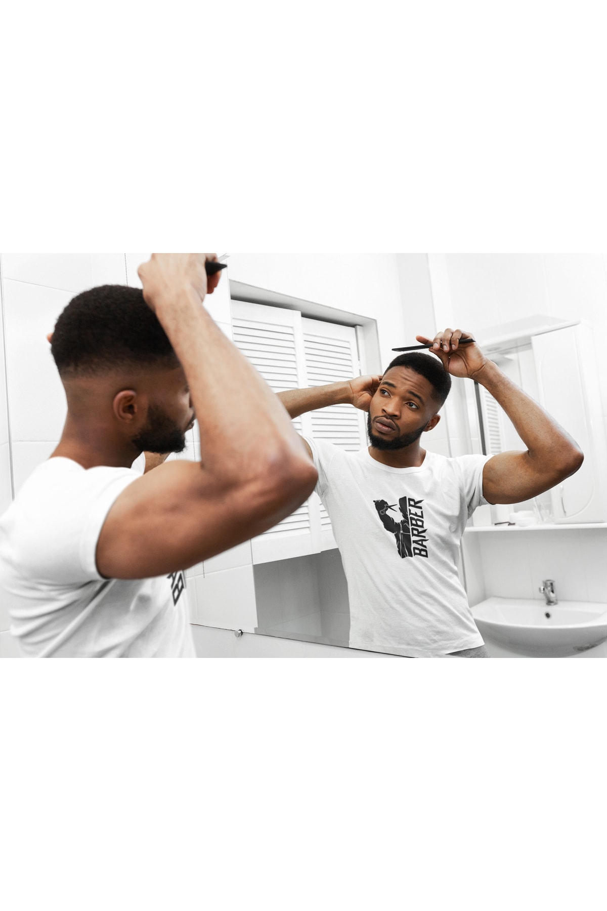 Barber Tshirt Unisex Beyaz Regularfit