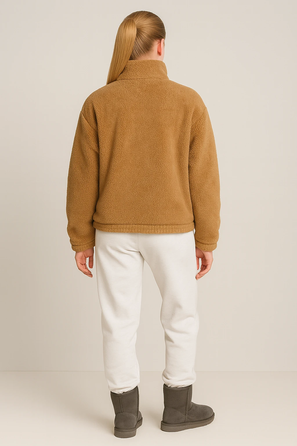 Kadın Fermuarlı Peluş Ceket - sütlü kahve