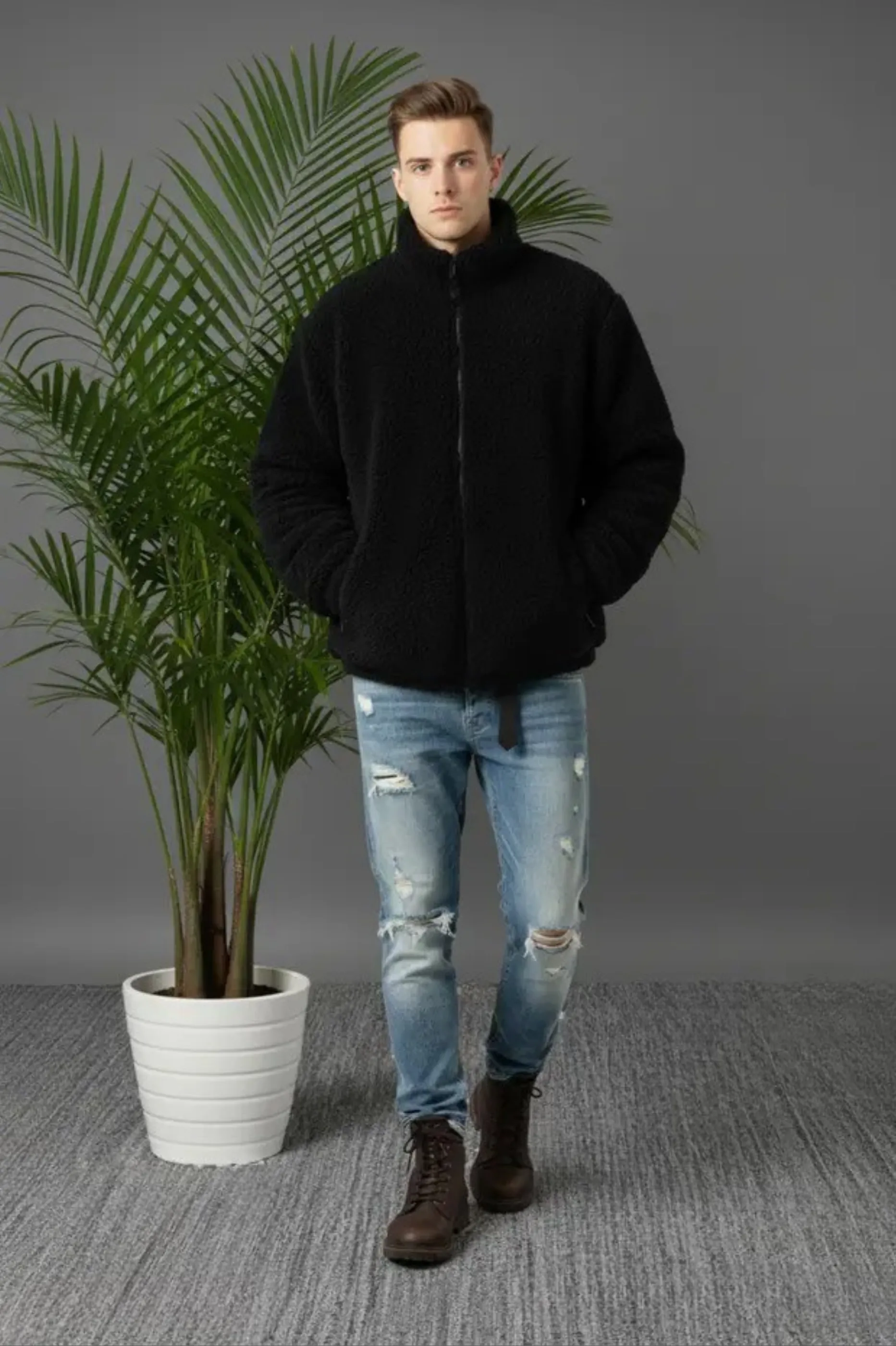 ERKEK FERMUARLI PELUŞ CEKET