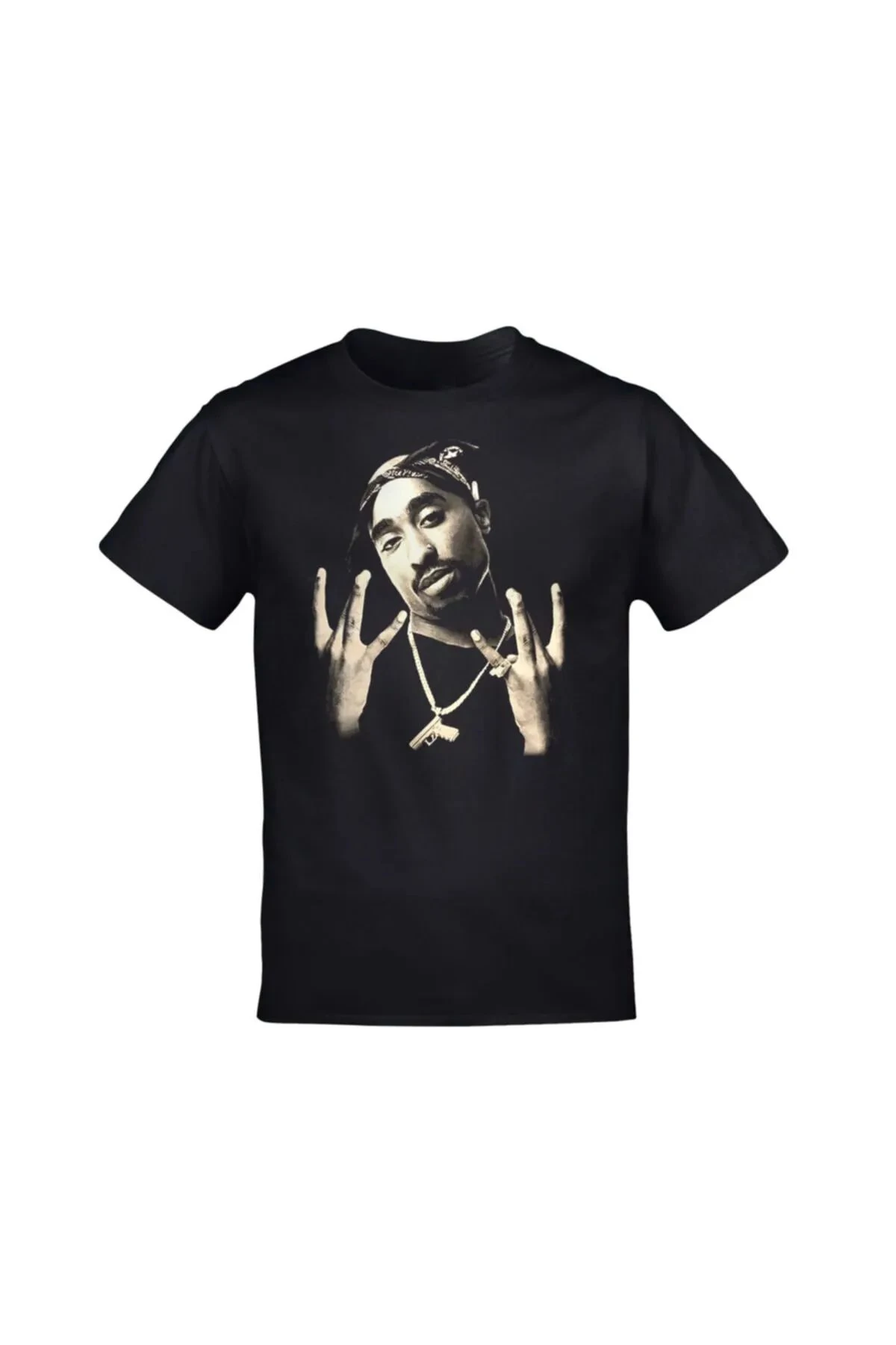 2pac Tupac Baskılı Unisex Siyah T-shirt