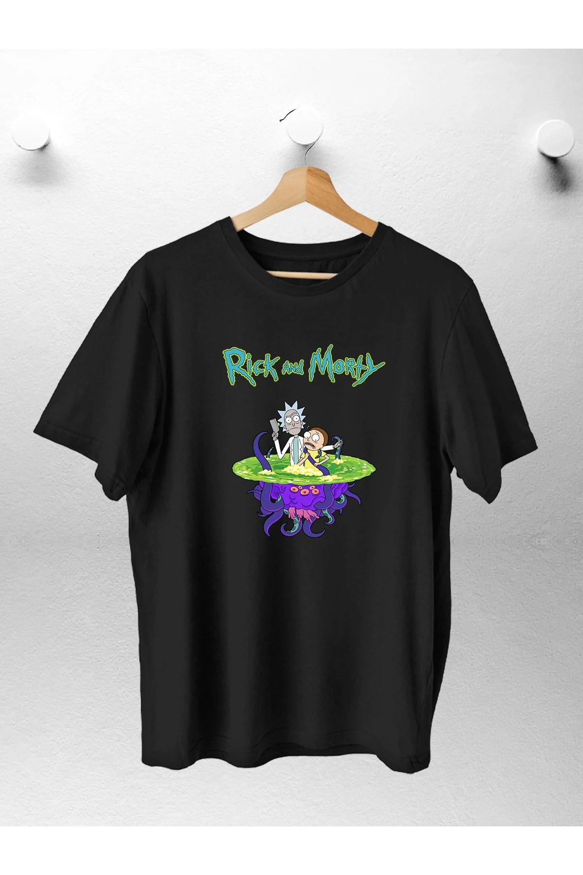 Kadın Erkek Trend Rick Ahtapot Baskılı Oversıze Tshirt