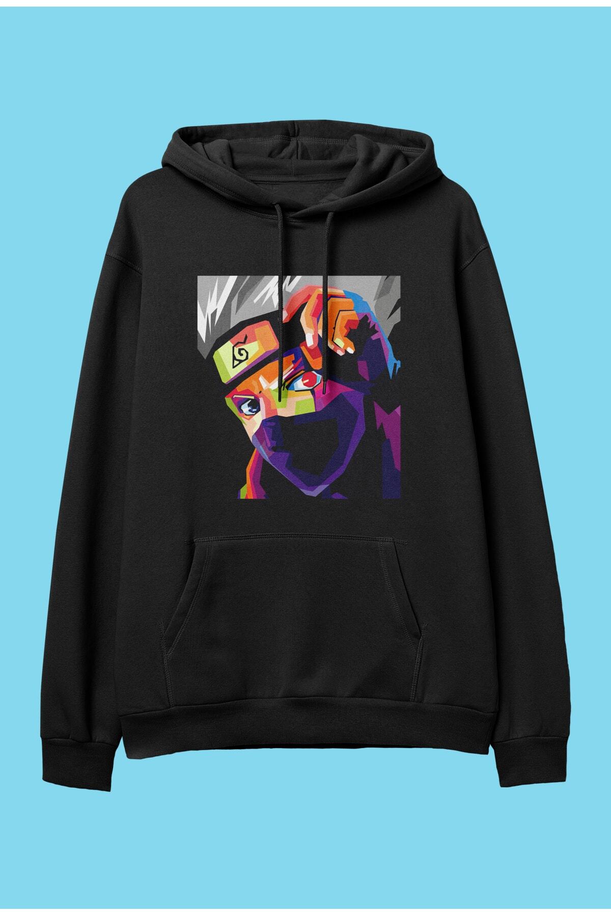 Oversize Naruto Hatake Kakashi Anime Karakter Baskılı Özel Tasarım Kapüşonlu Sweatshirt Hoodie