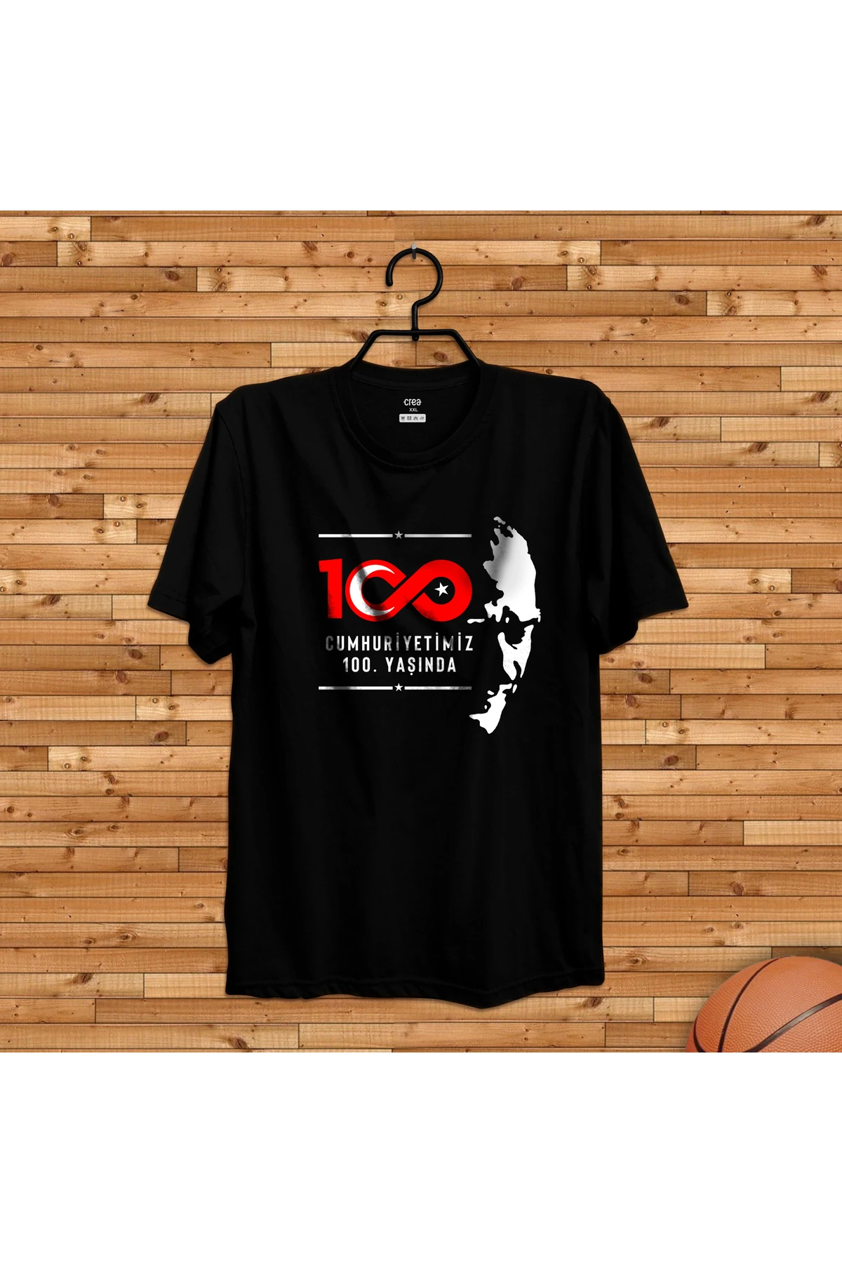 Atatürk 100.Yıl Özel Seri Tasarım Baskılı Bisiklet Yaka 100% Pamuklu Tişört Siyah - Kırmızı