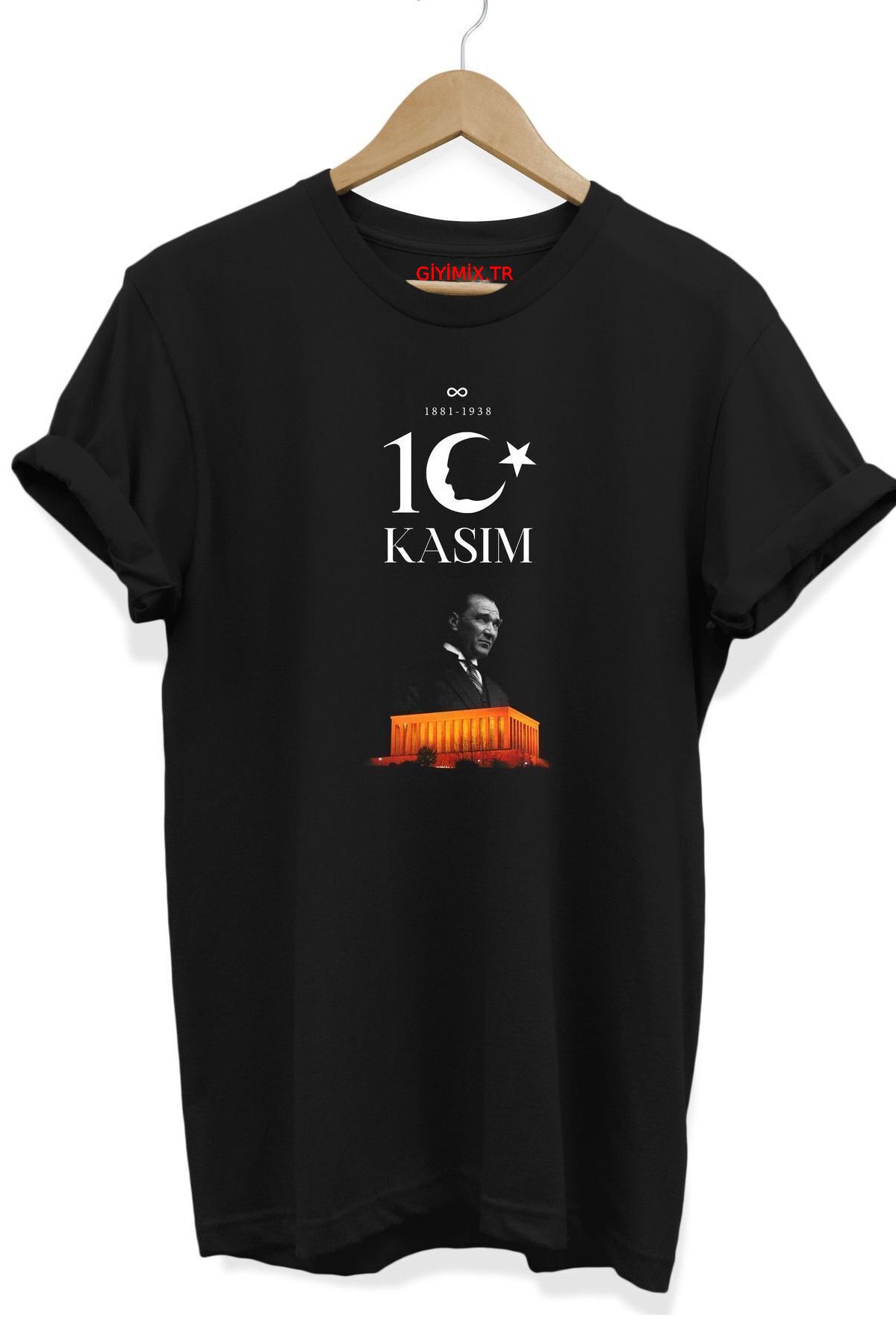 10 Kasım Atatürk Anıtkabir Türk Bayrağı Baskılı %100 Pamuk Siyah T-SHİRT