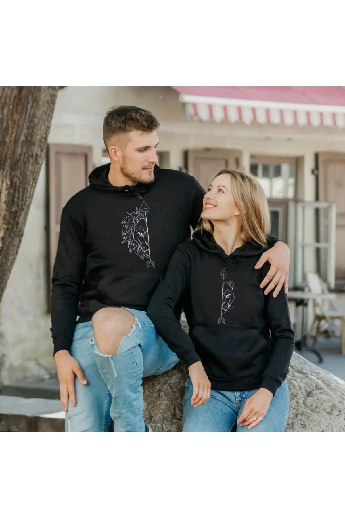 Couple Aslan Ve Kaplan Baskılı Sweatshirt