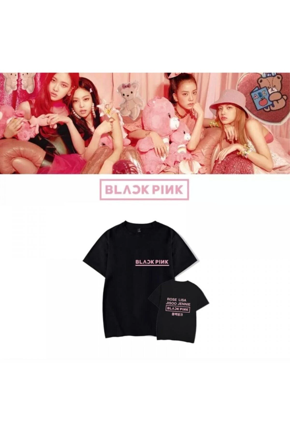 Unisex Siyah Blackpınk Pembe Logolu T-shırt