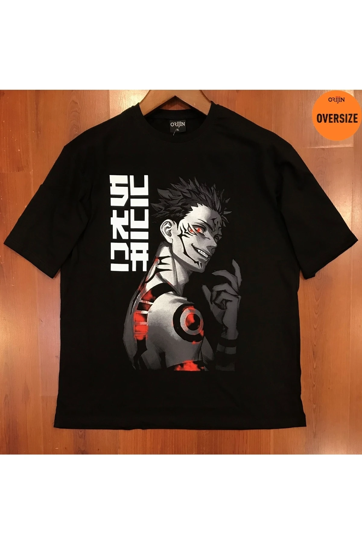 Jujutsu Kaisen Sukuna Baskılı Oversize Siyah Tshirt