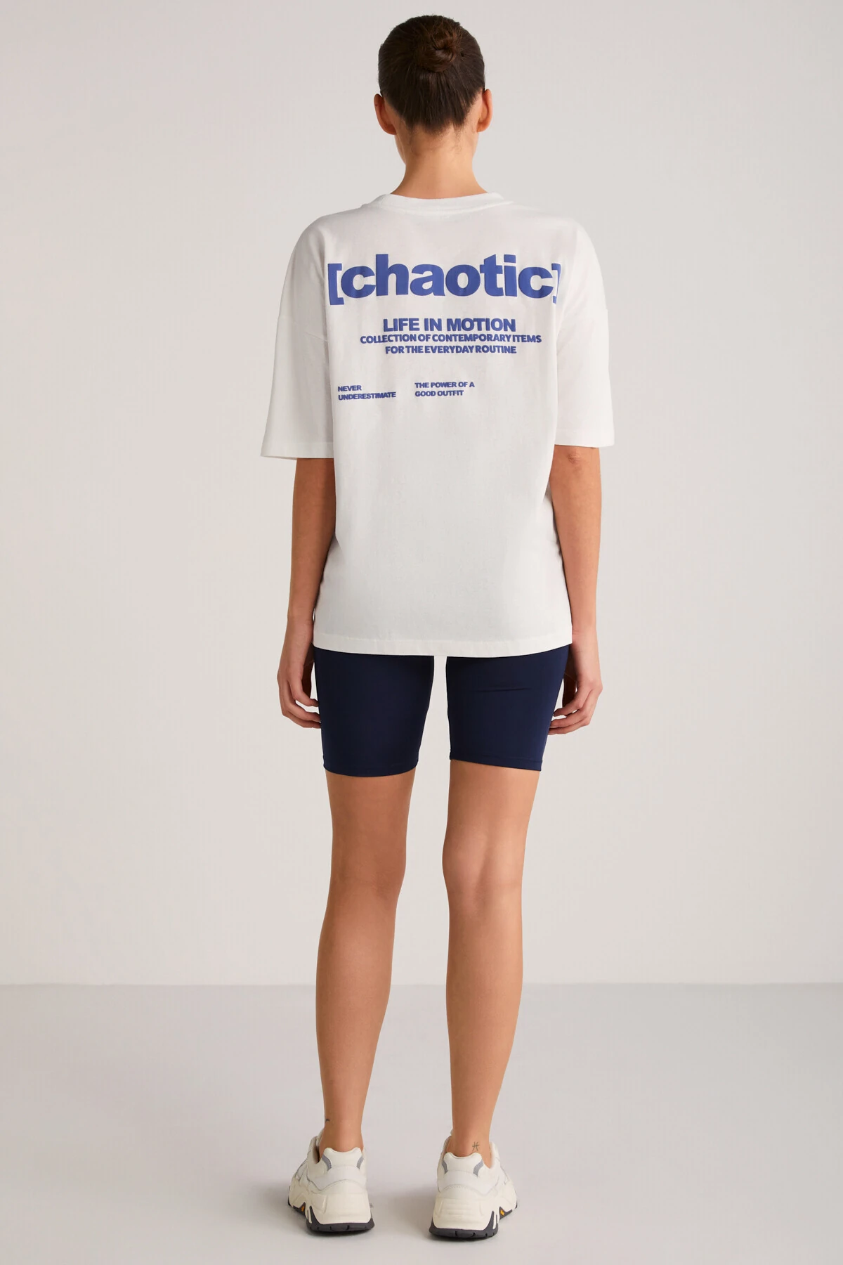 GİYİMİXTR Kadın REGULAR Ekru/Mavi BASKILI T-Shirt