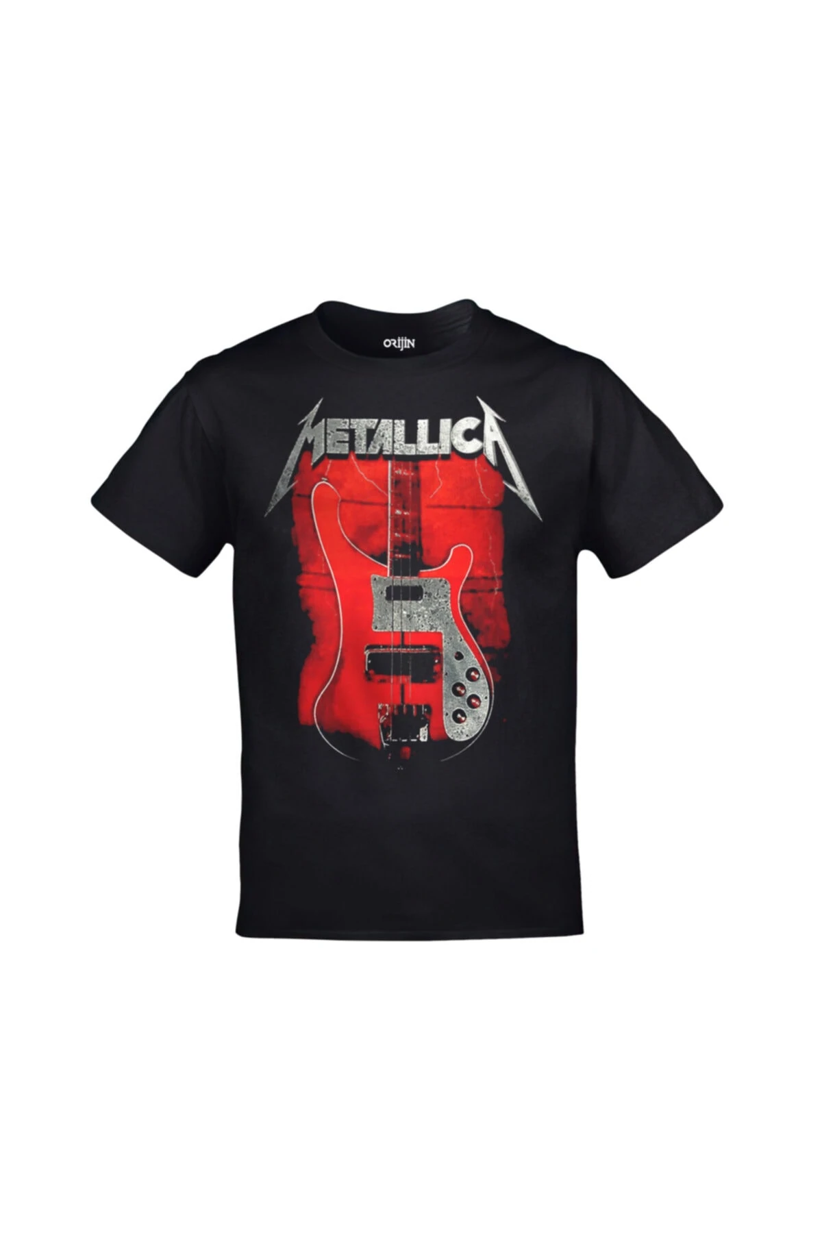 Unisex Siyah Metallica Kırmızı Gitar Baskılı Tshirt