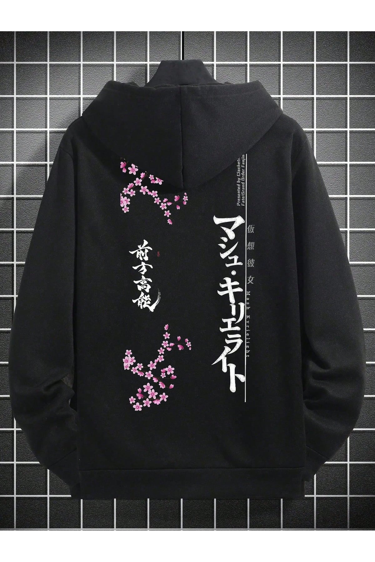 Japon Sakura Baskılı Oversize Hoodie Sweatshirt Siyah Kapüşonlu Unisex Sweat Sokak Modası Japon Stil