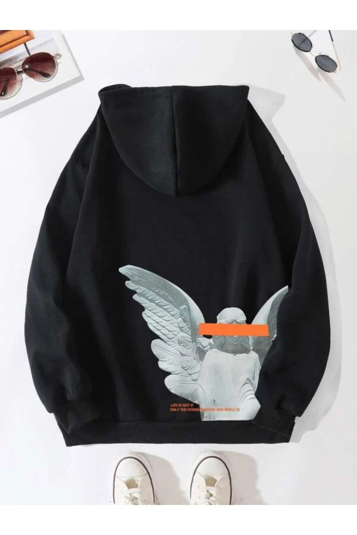 Unisex Siyah Angelhoodie Sweatshirt