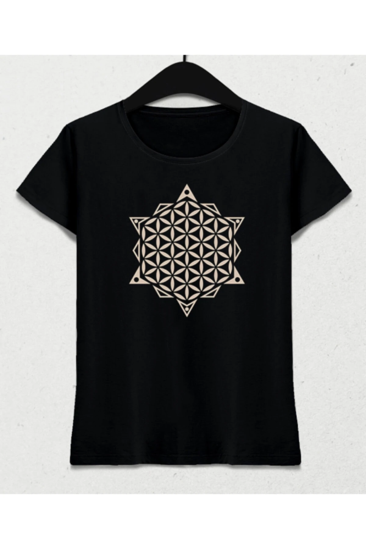 Flower Of Life, Sacred Geometry Yoga Kadın Siyah Tişört