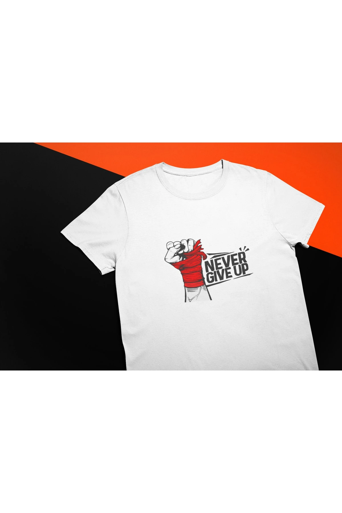 Fitness Gym Tshirt Never Give Up Unisex Beyaz Regularfit