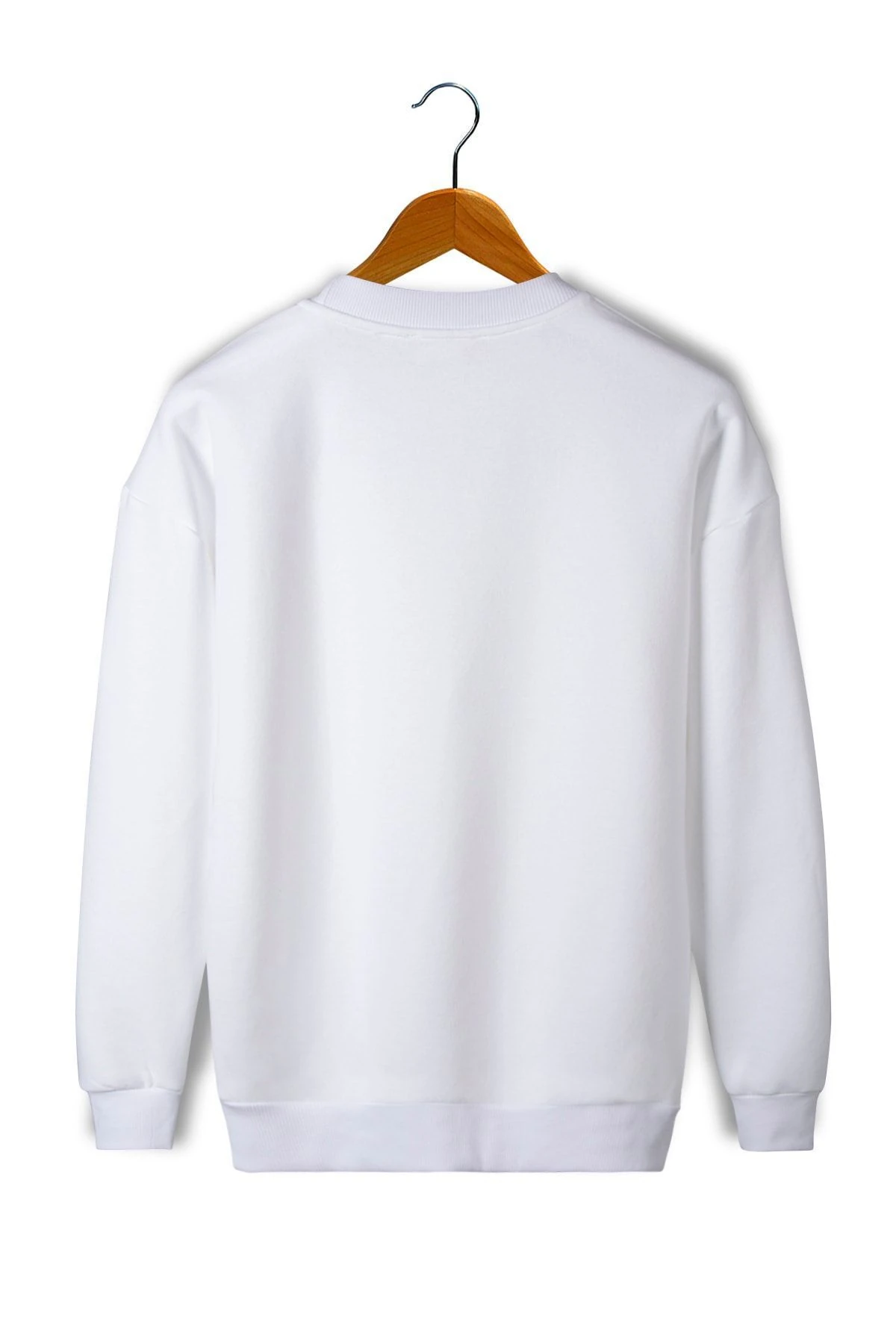 Unisex Beyaz Önü Veaven Baskılı  iki İplik Şardonlu Bisiklet Yaka Sweatshirt