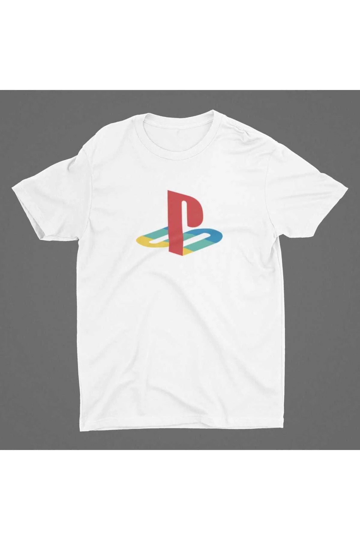 Unisex Erkek Beyaz Playstation Nostalji Amblemi T-shirt