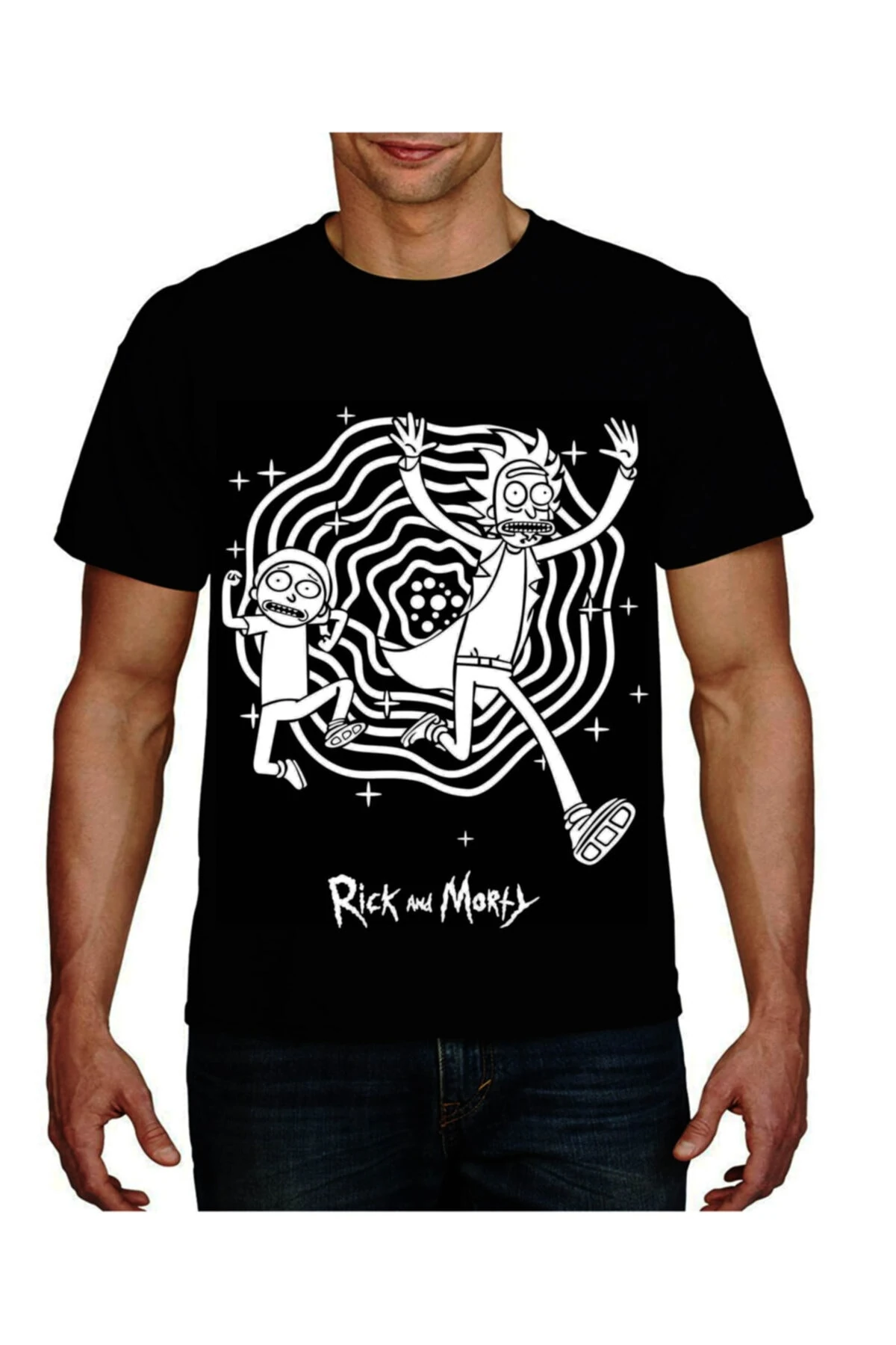 Unisex Siyah Rick & Morty T-shirt