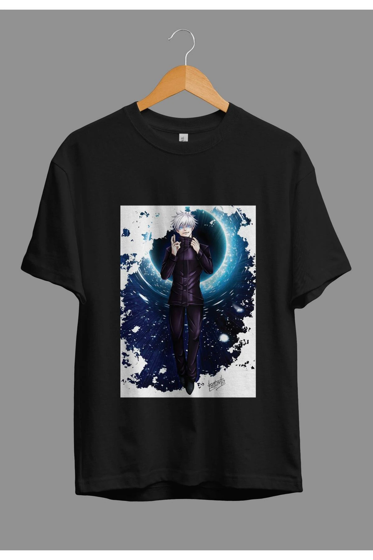 Oversize Jujutsu Kaisen Satoru Gojo (sensei) Anime Karakter Baskılı Tasarım Tişört