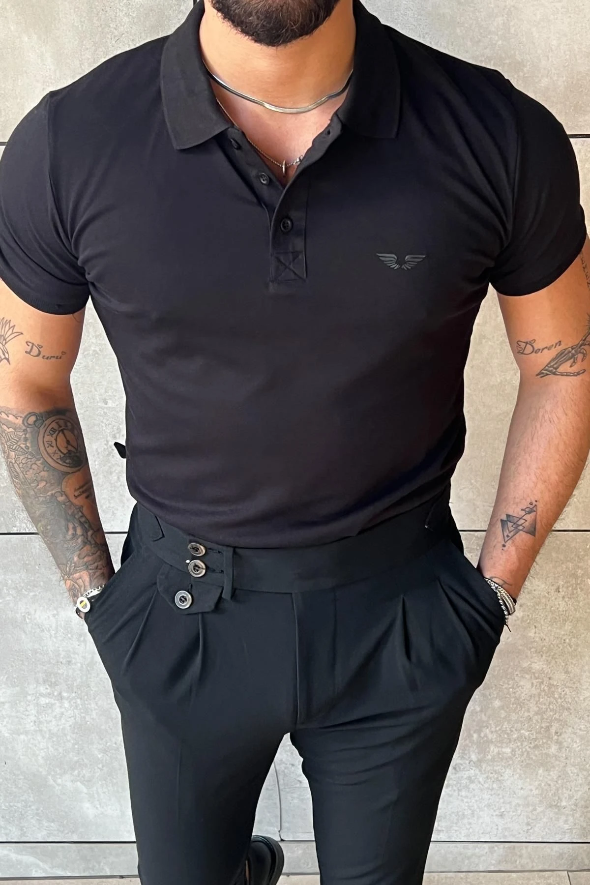 Minimal Baskılı SlimFit Polo Yaka T-Shirt