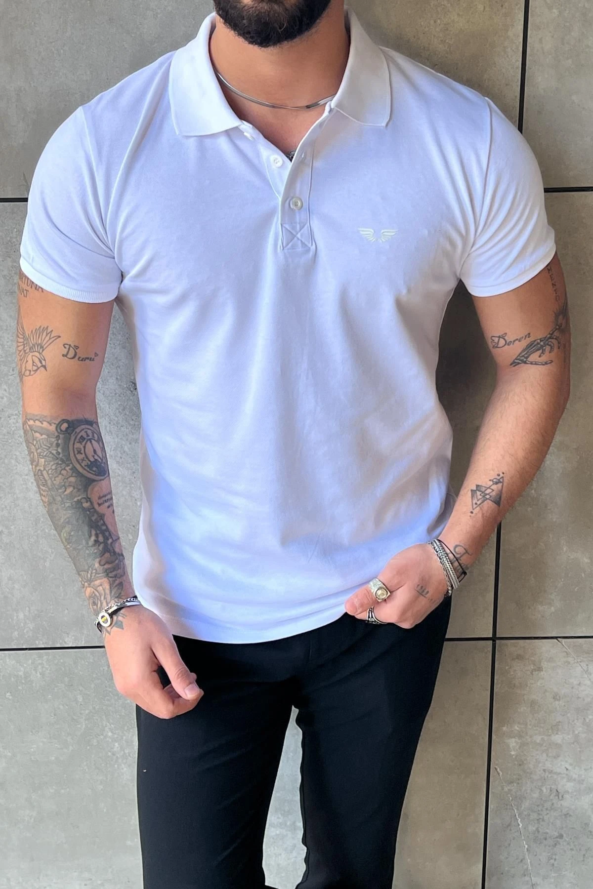Minimal Baskılı SlimFit Polo Yaka T-Shirt