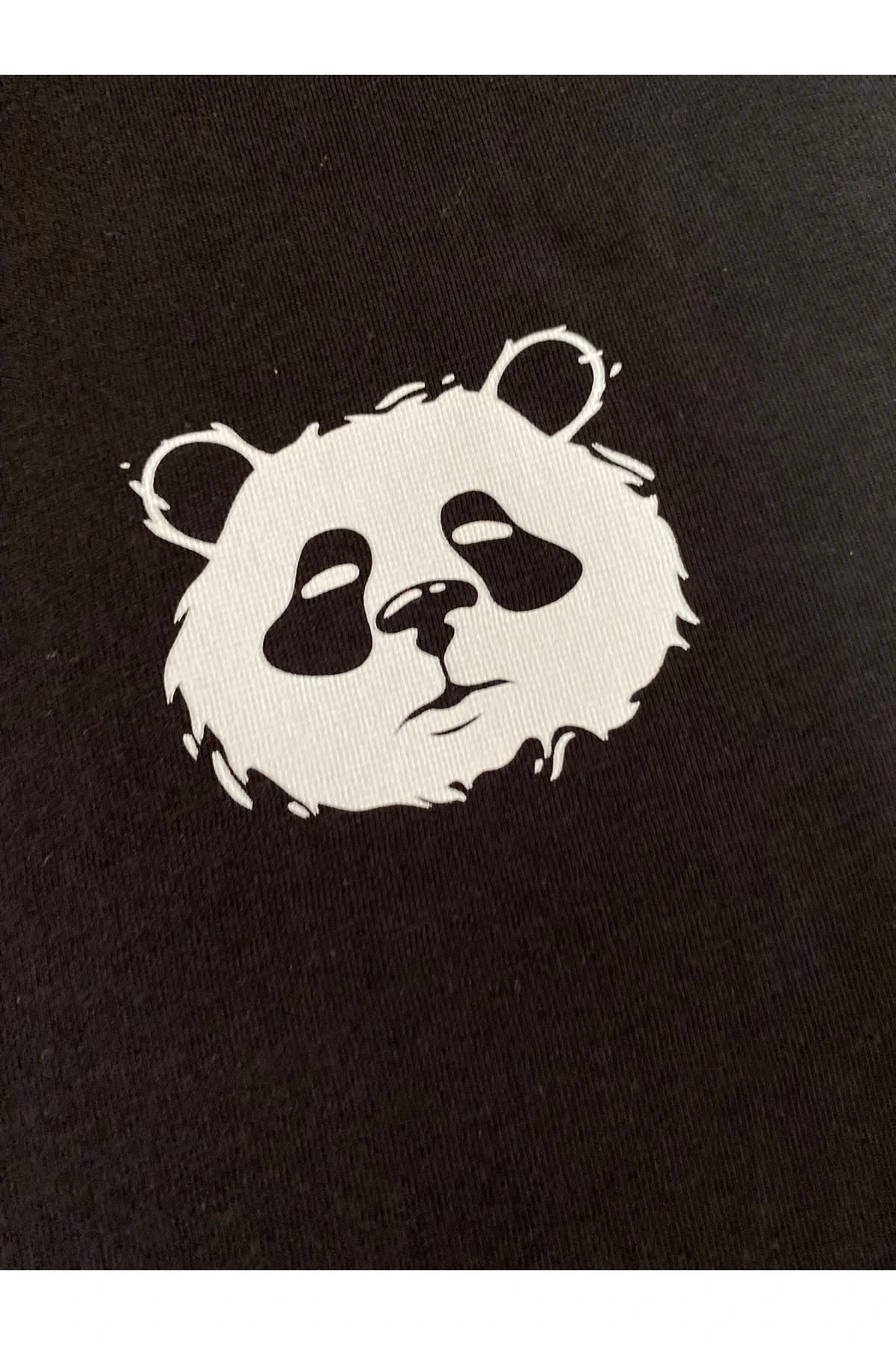 Unısex %100 Pamuk Siyah Bisiklet Yaka Panda Baskılı Tişört