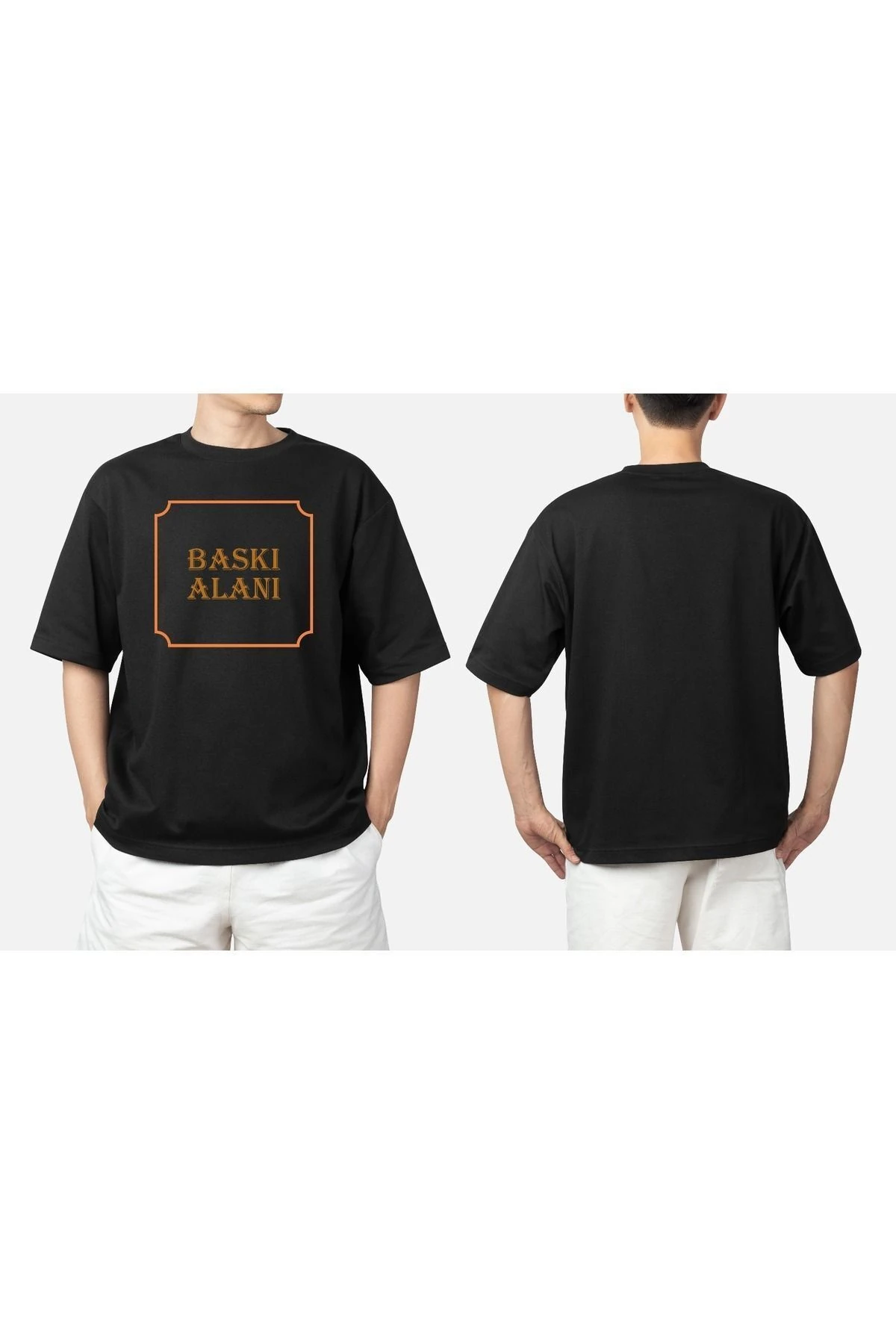 Kişiye Özel Baskılı Unisex Normal Kalıp Beyaz/ Siyah Oversize Tişört (ÖN GÖĞÜS BASKI)