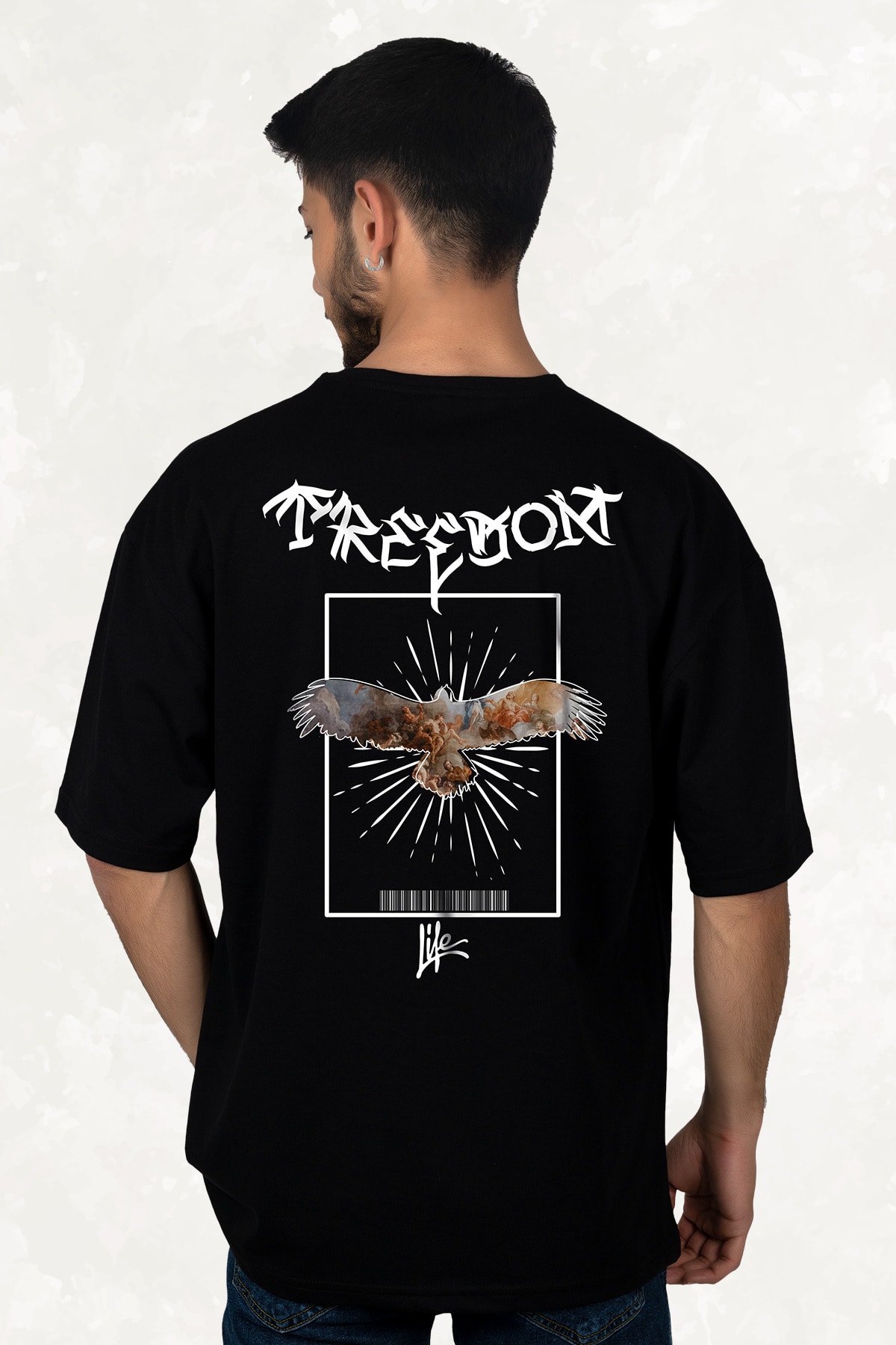 Freedom Life Figürlü Baskılı Oversıze T-shırt
