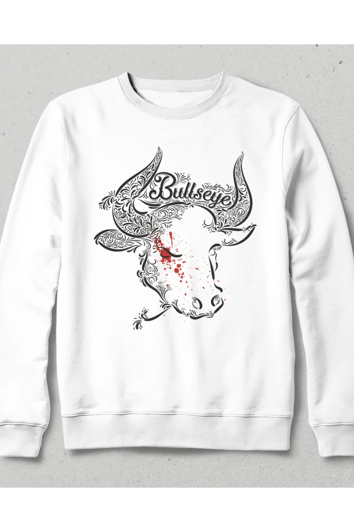 Unisex Beyaz Bullseye Cepsiz Kapşonsuz Sweatshirt