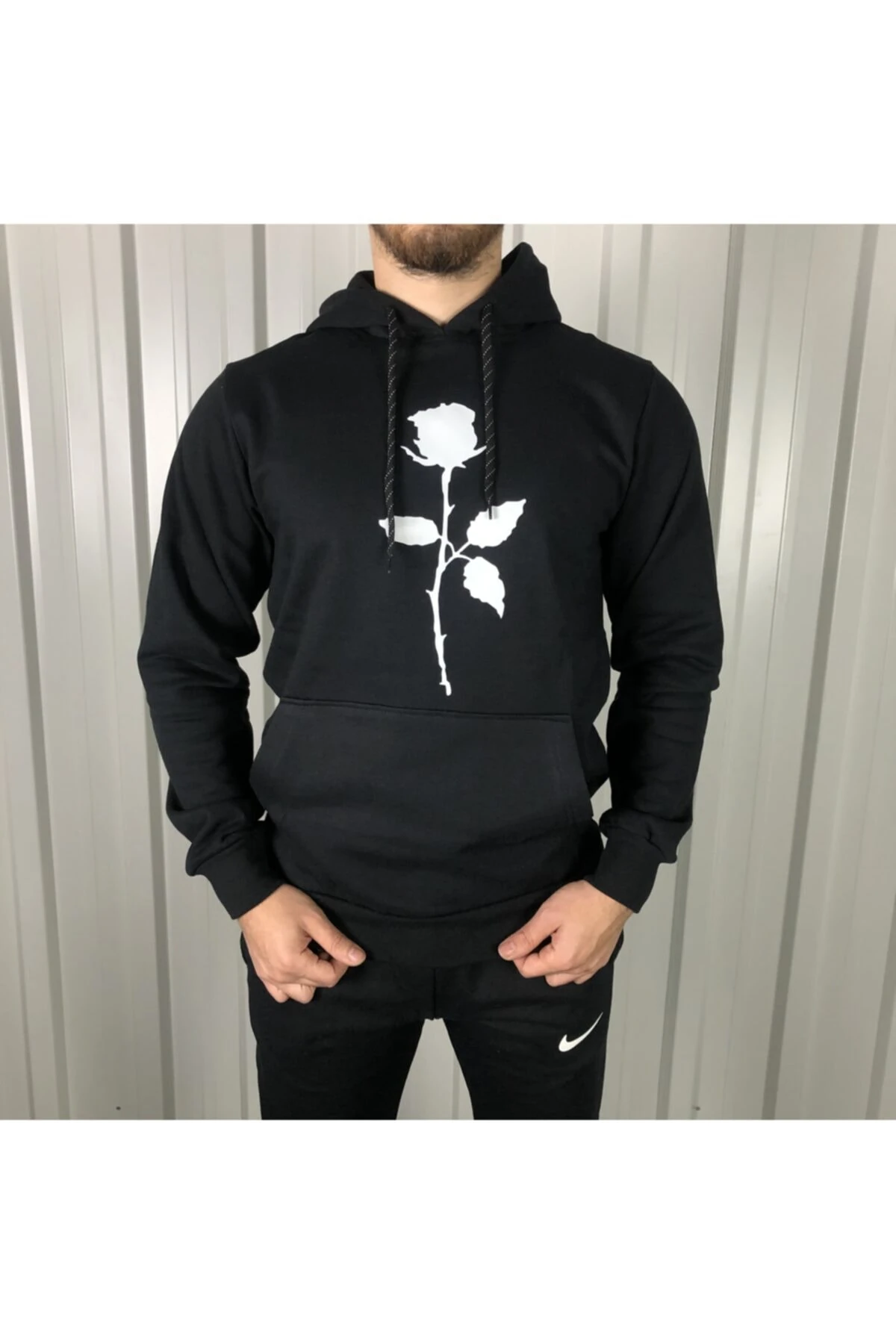Erkek Sweatshirt Gül Desenli