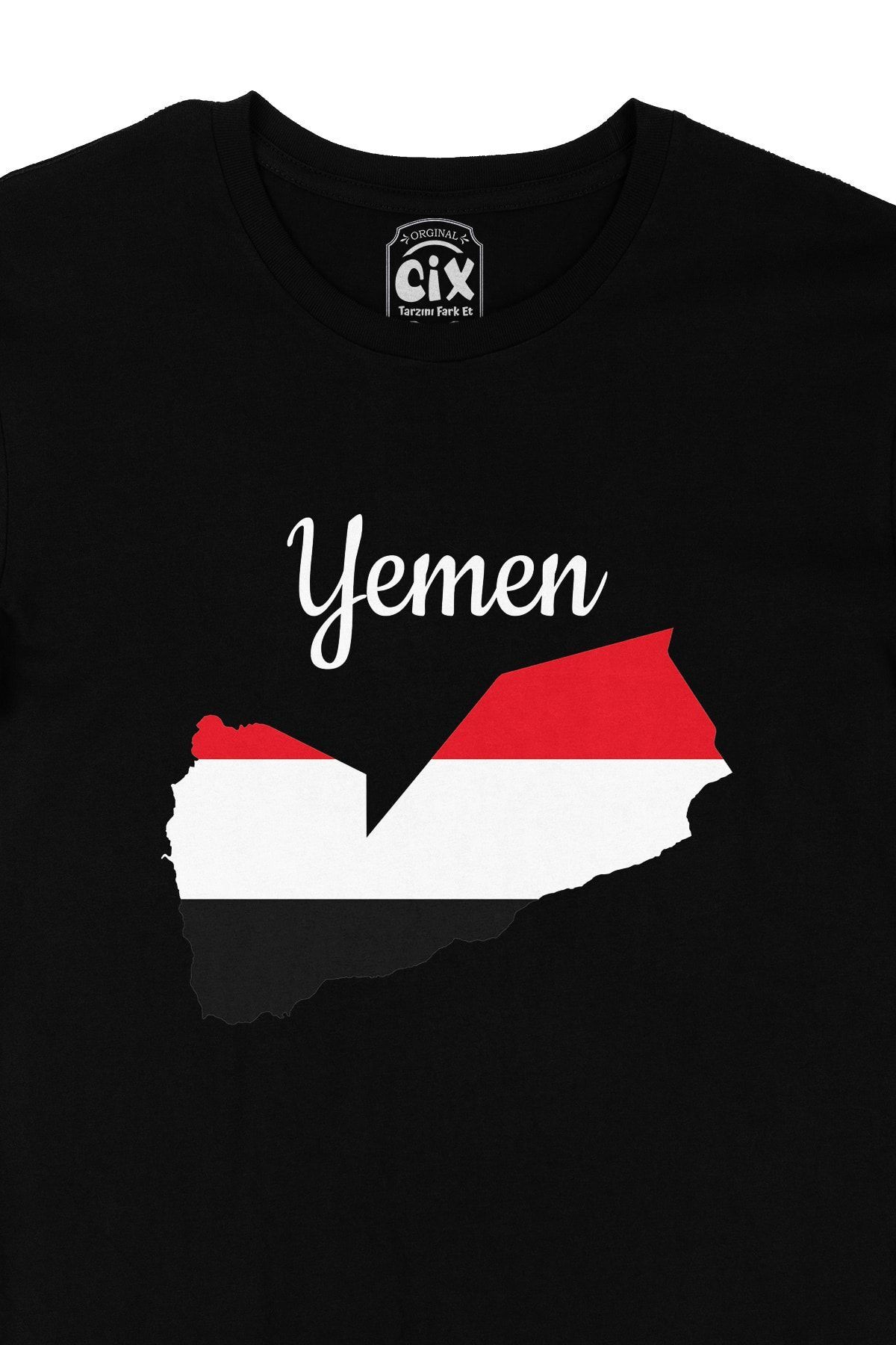 Yemen Haritalı ve Bayraklı Siyah Tişört