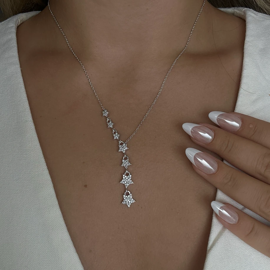 Sıralı Yıldız Taş Çelik Kolye