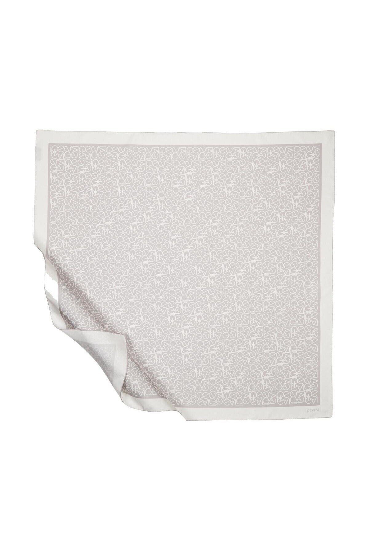 İpekevi Twill İpek Eşarp - Typo Monogram - Gümüş image