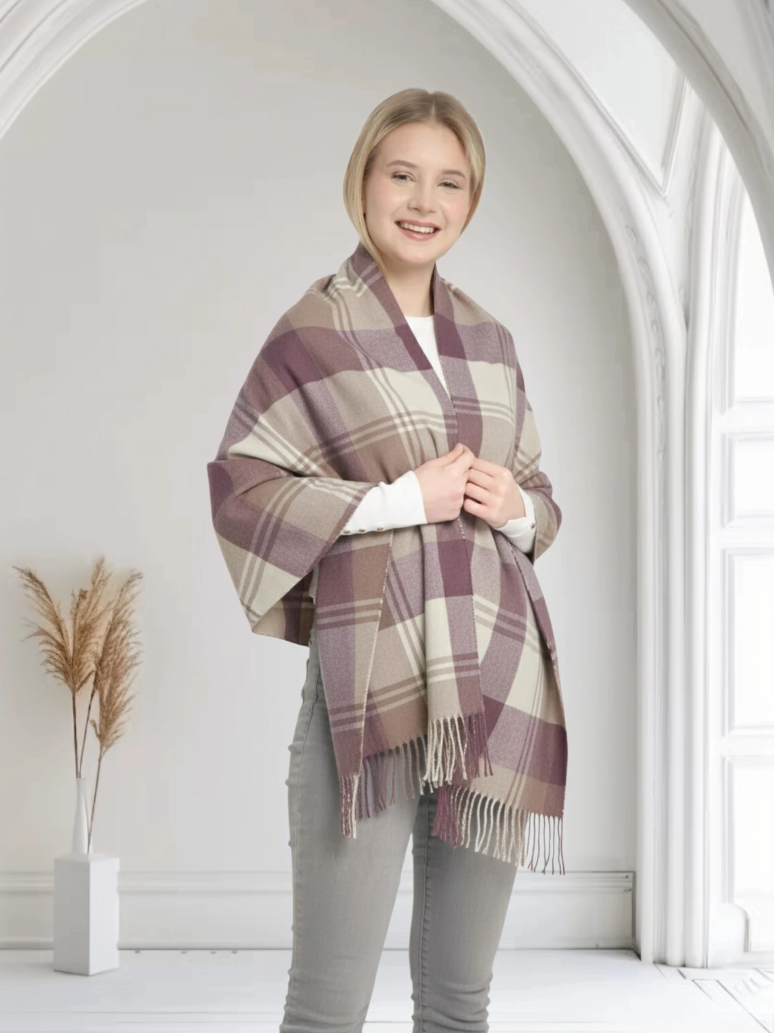 Polar omuz şalı ekose desen - MÜRDÜM-BEJ image