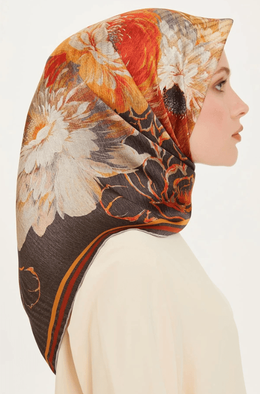 %100 Twill Ipek Desenli Eşarp | 9220d-82