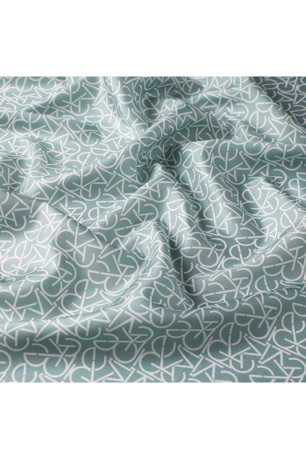 Twill Ipek Eşarp - Typo Monogram - Su Yeşili