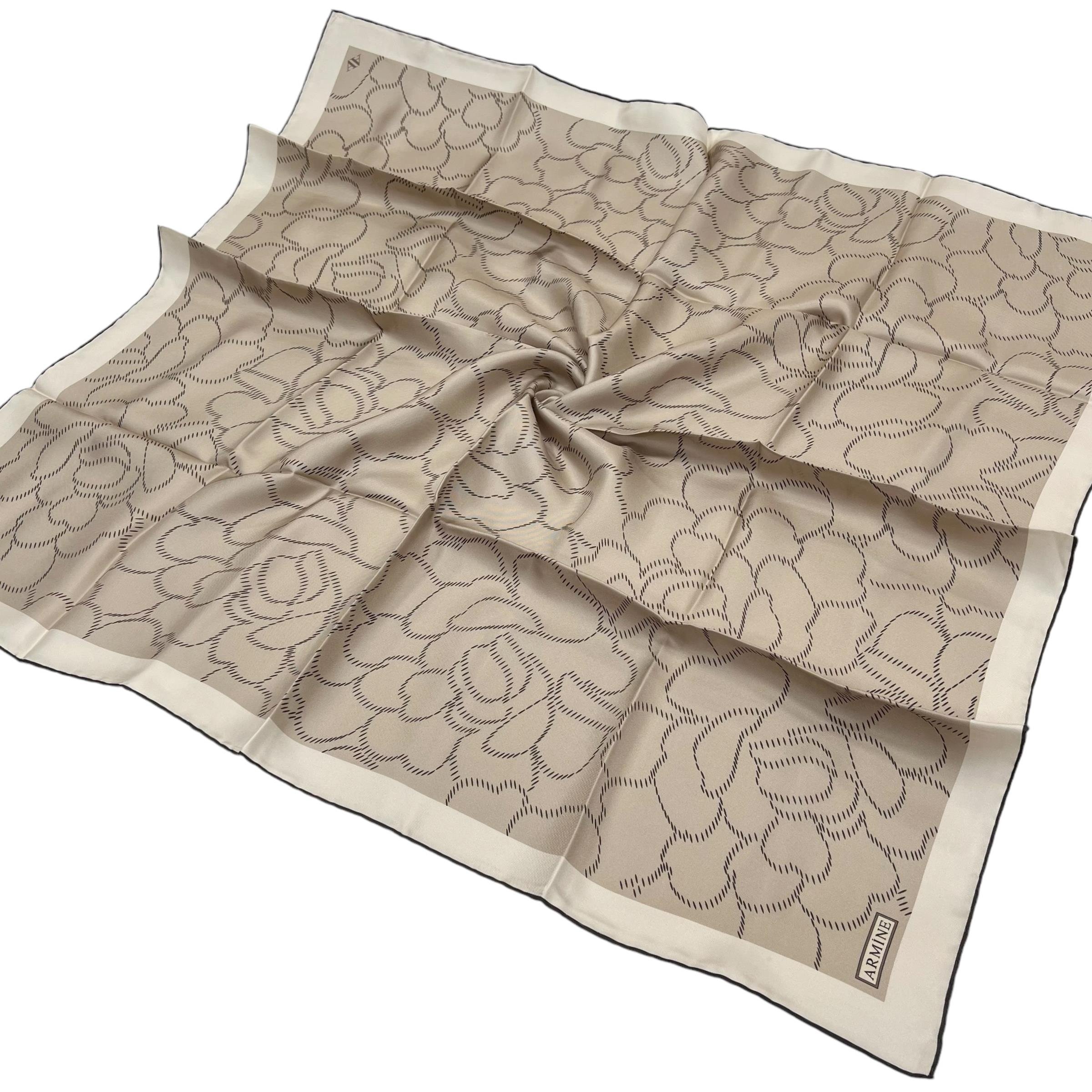 %100 Twill Ipek Desenli Eşarp | 9222d-33