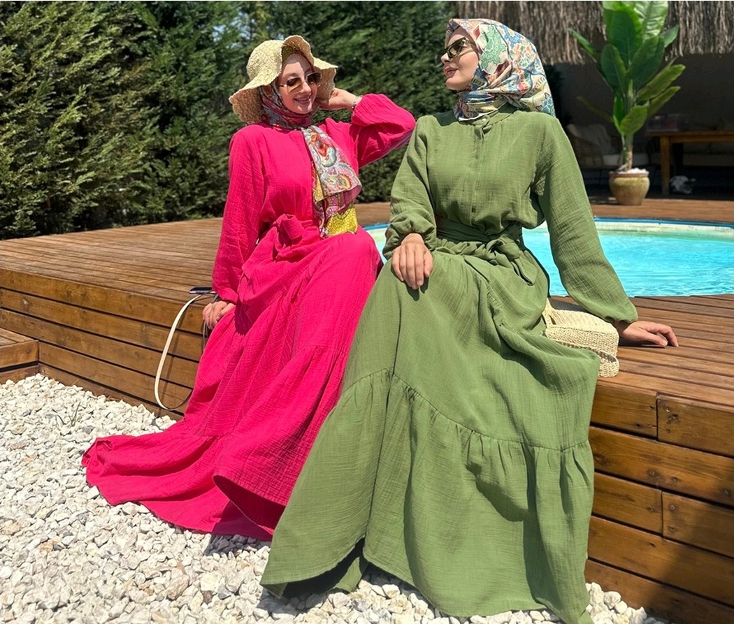 %100 müslin çift kat kumaş tam boy elbise