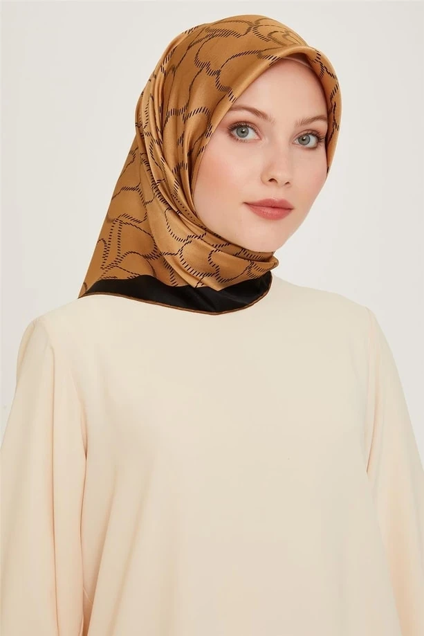 %100 Twill Ipek Desenli Eşarp | 9222d image