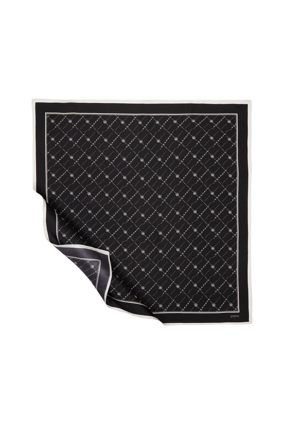 Twill Ipek Eşarp - Monogram - Siyah Beyaz