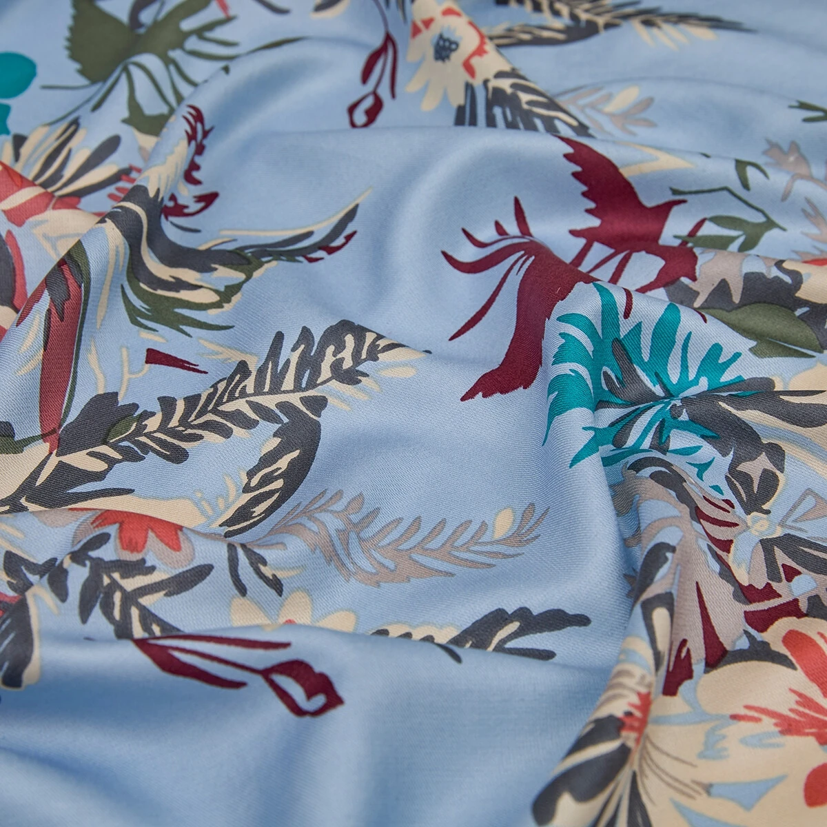 Mürdüm Güz Çiçekleri Desenli İpek Şal -6108