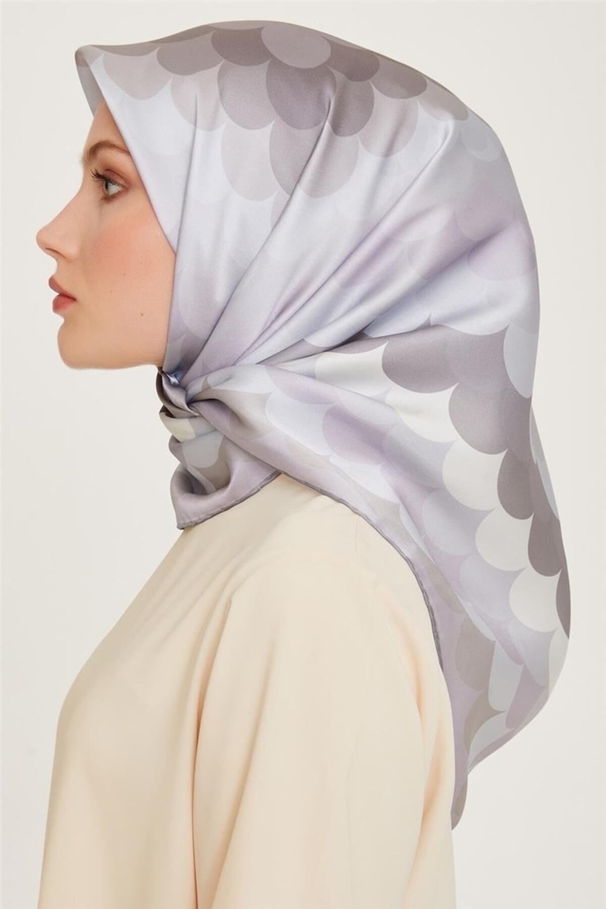 %100 Twill Ipek Desenli Eşarp | 9212dt-57